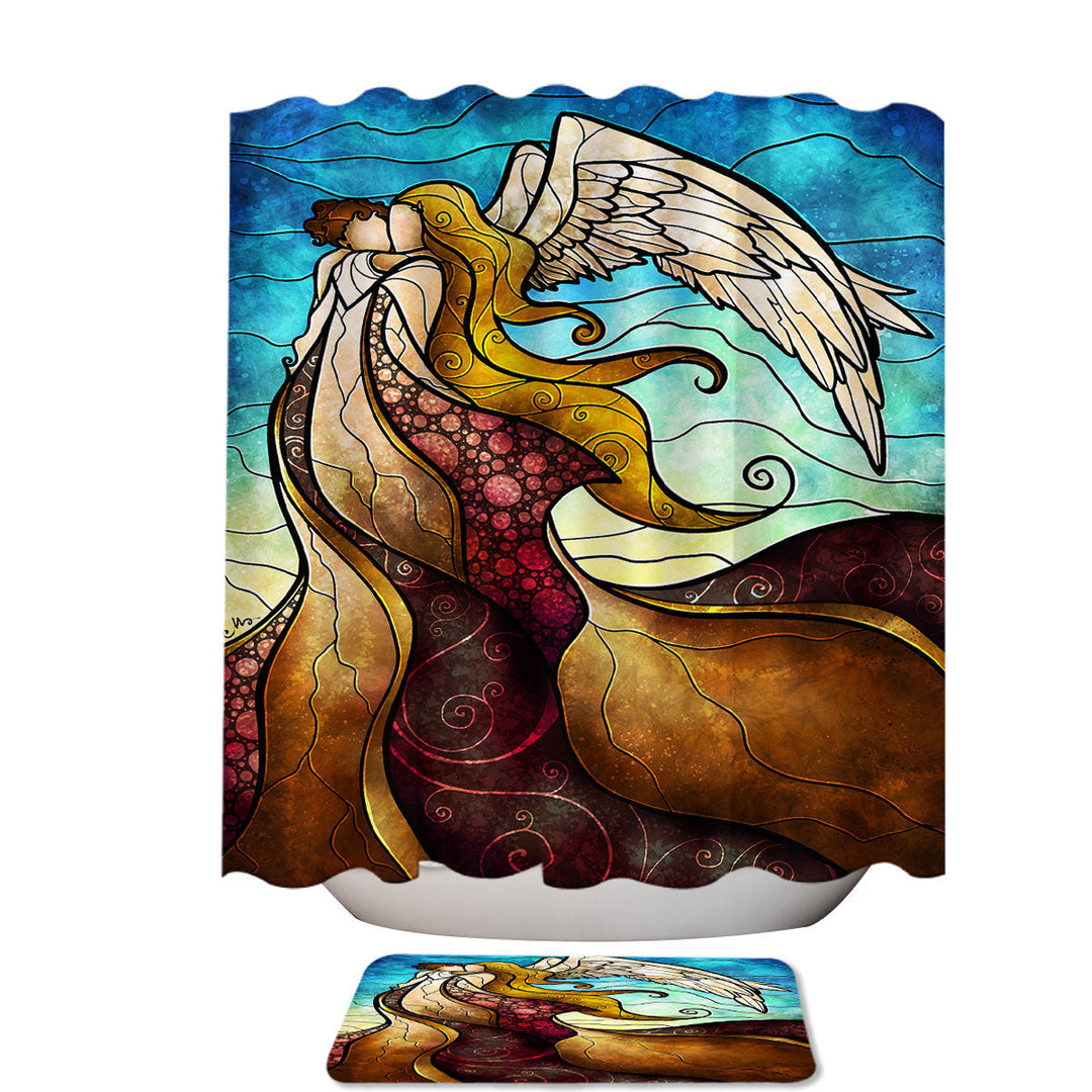 Stained Glass Art In the Arms of the Angel Shower Curtain