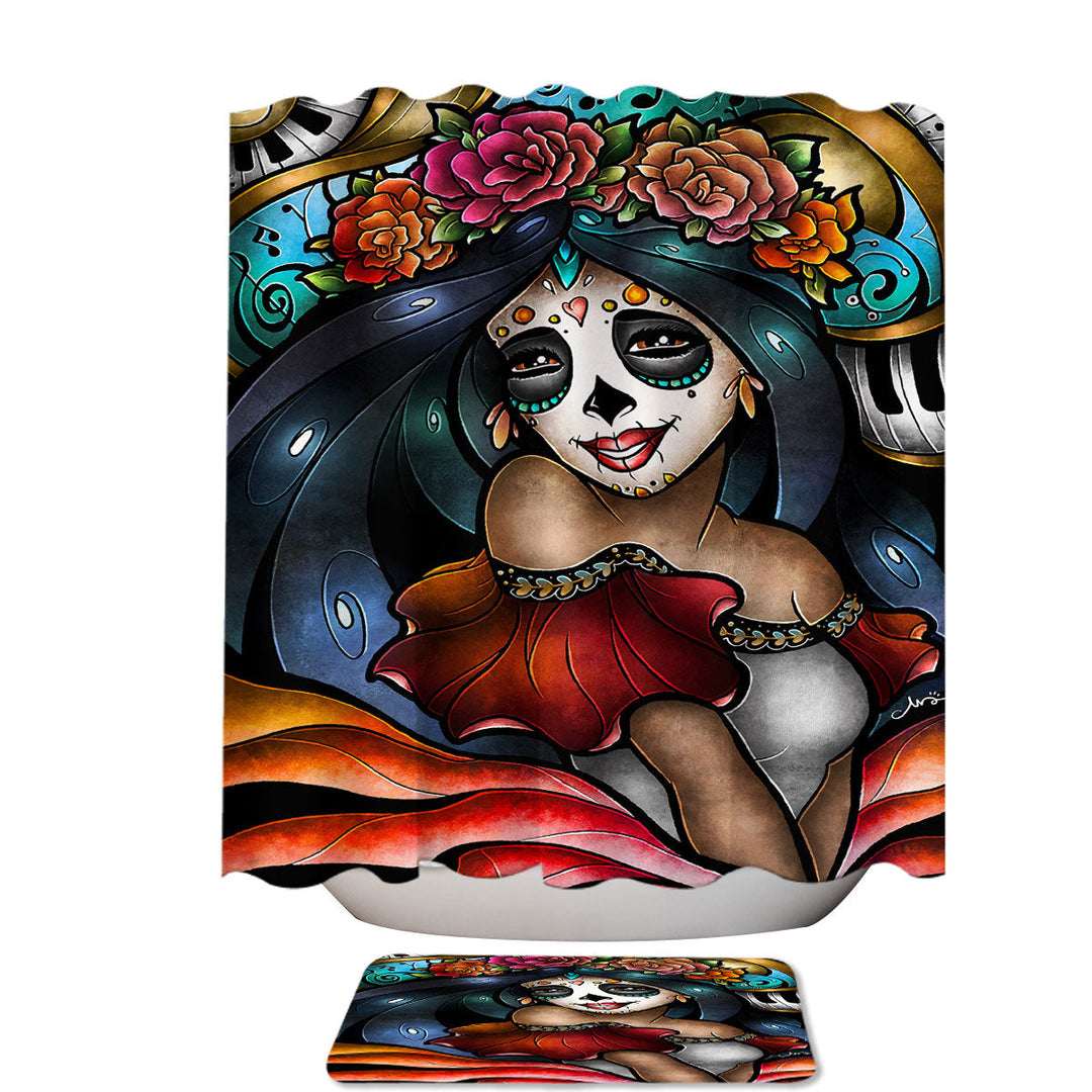 Stained Glass Art La Catrina Day of the Dead 78 Inch Shower Curtain