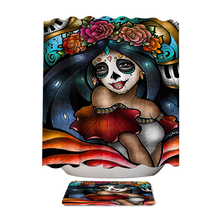 Stained Glass Art La Catrina Day of the Dead 78 Inch Shower Curtain