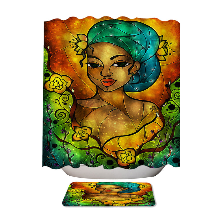 Stained Glass Art Lady Creole African Woman Shower Curtain