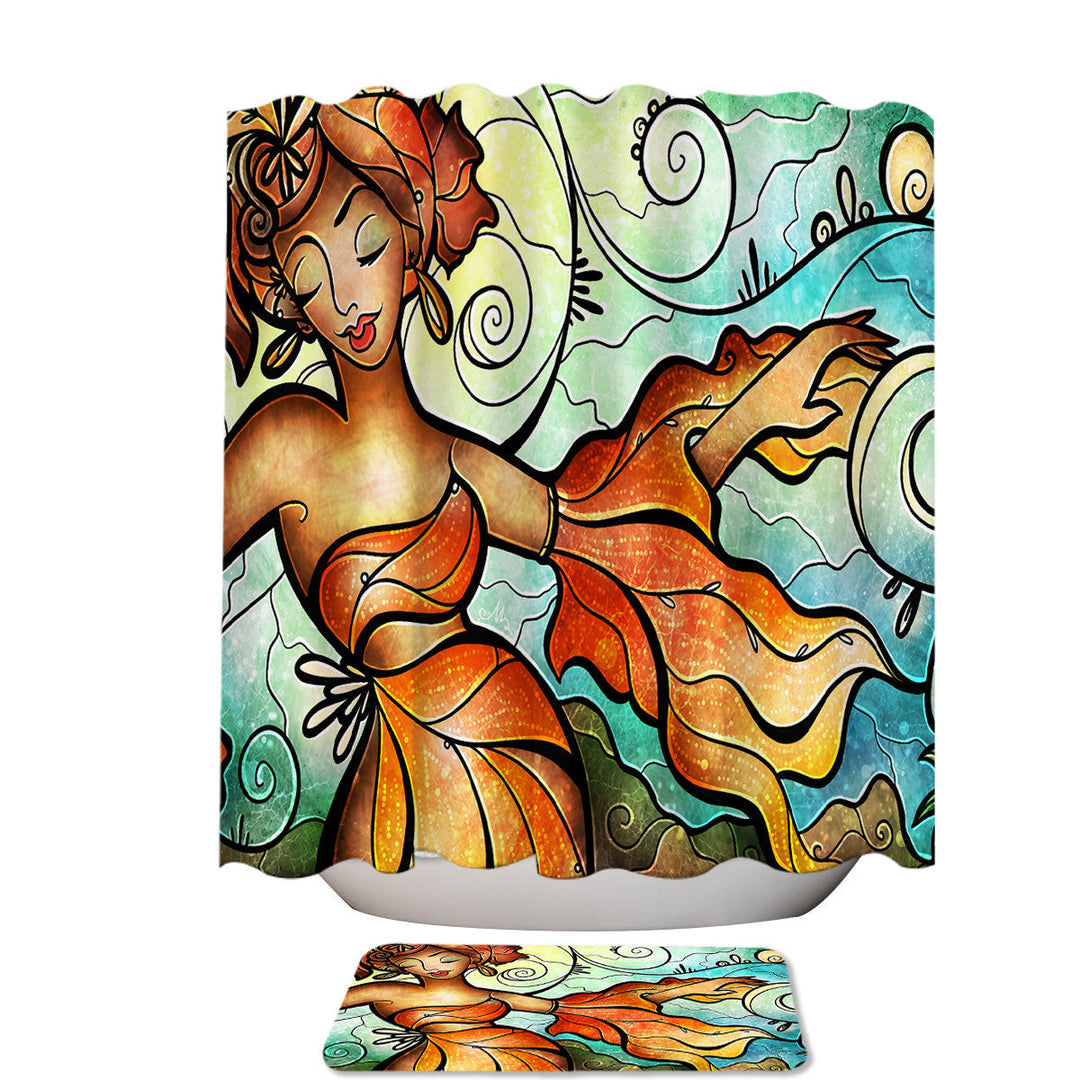 Stained Glass Art Lady Cubana Dancing Woman Shower Curtains