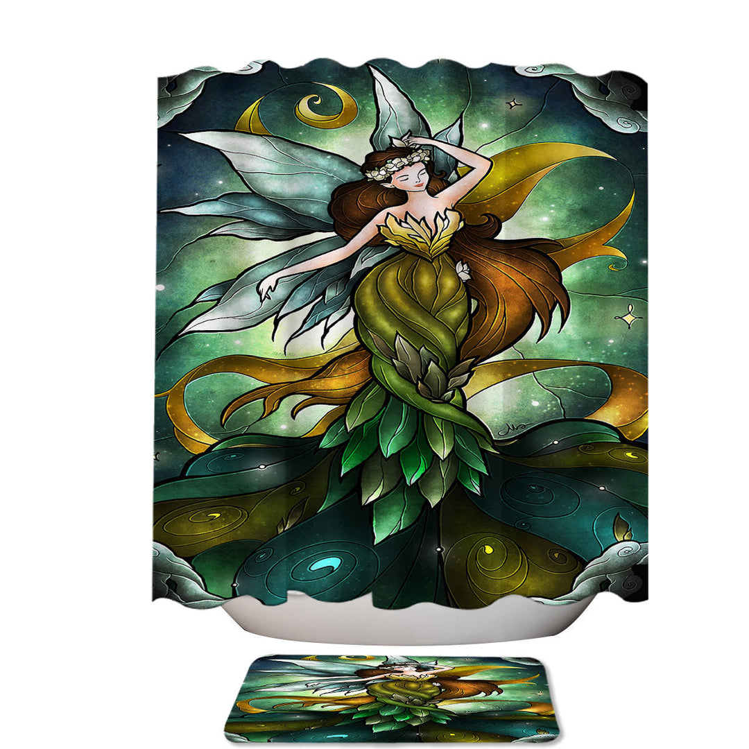 Stained Glass Art Leaf Woman Midsummer Storm Shower Curtains