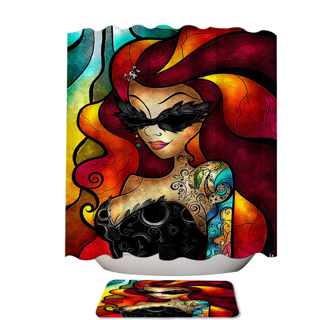 Stained Glass Art Lips like Morphine Sexy Woman Bathroom Shower Curtains