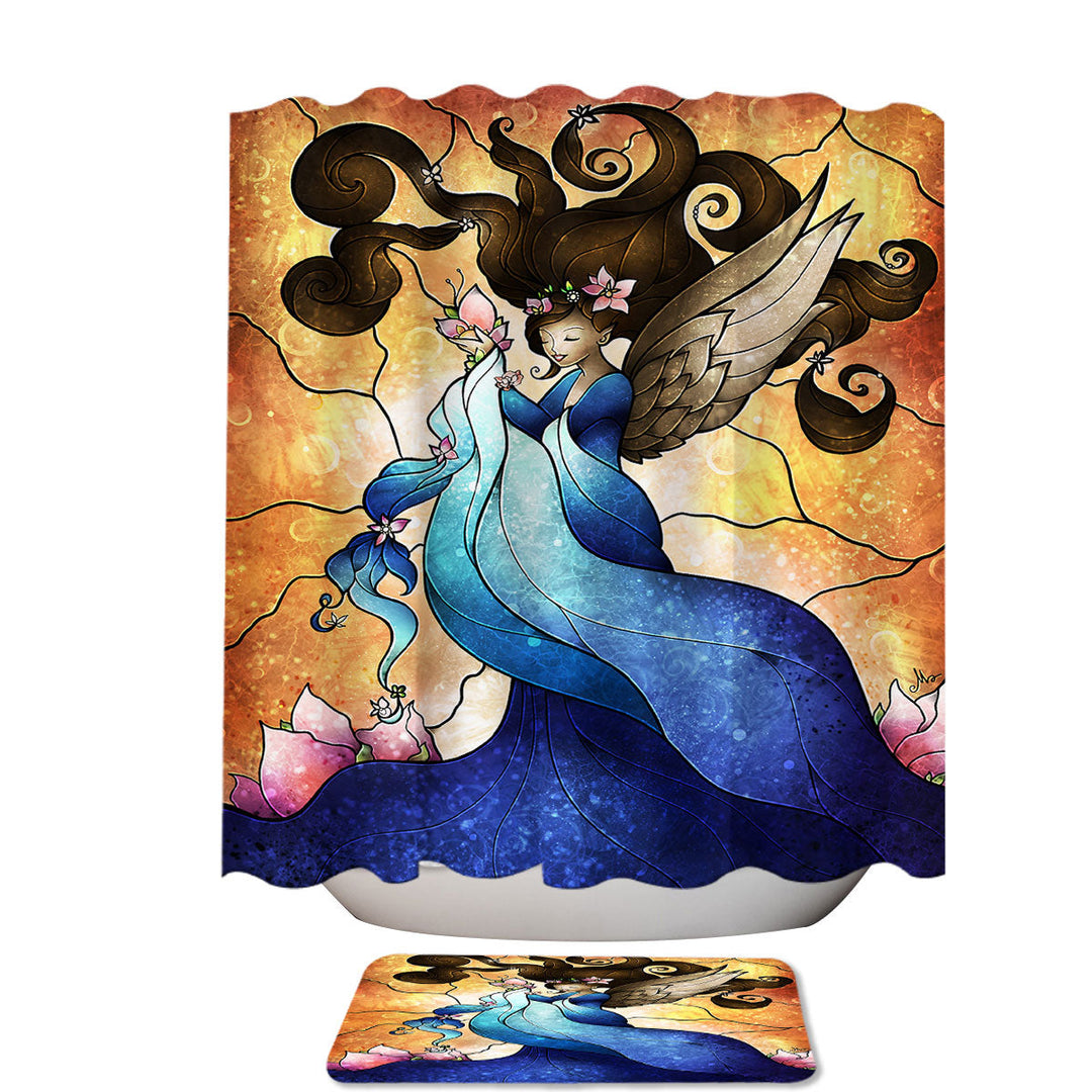 Stained Glass Art Lylah Beautiful Lily Angel Shower Curtains