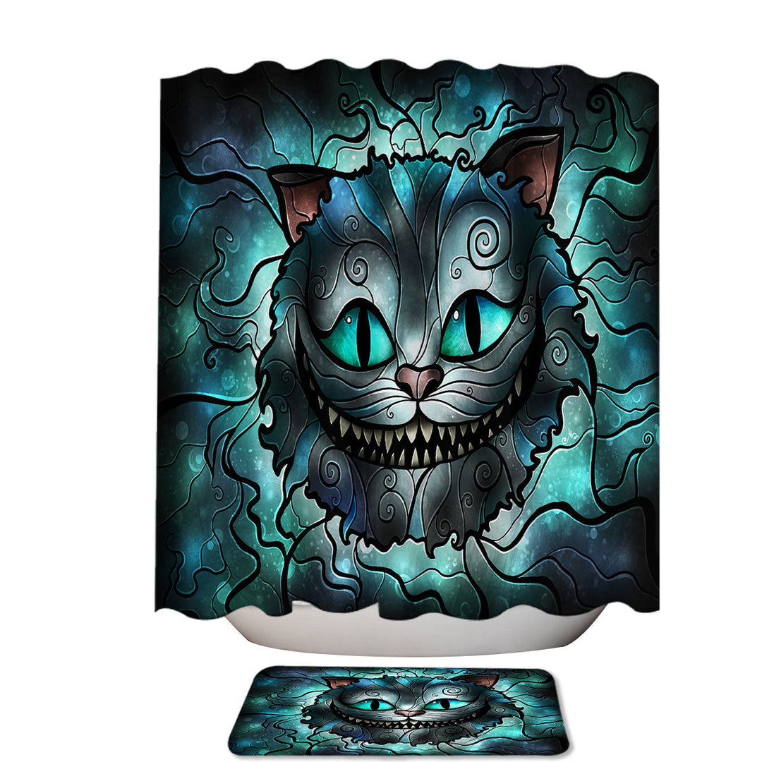Stained Glass Art Mad Kitty Cheshire Cat Shower Curtain