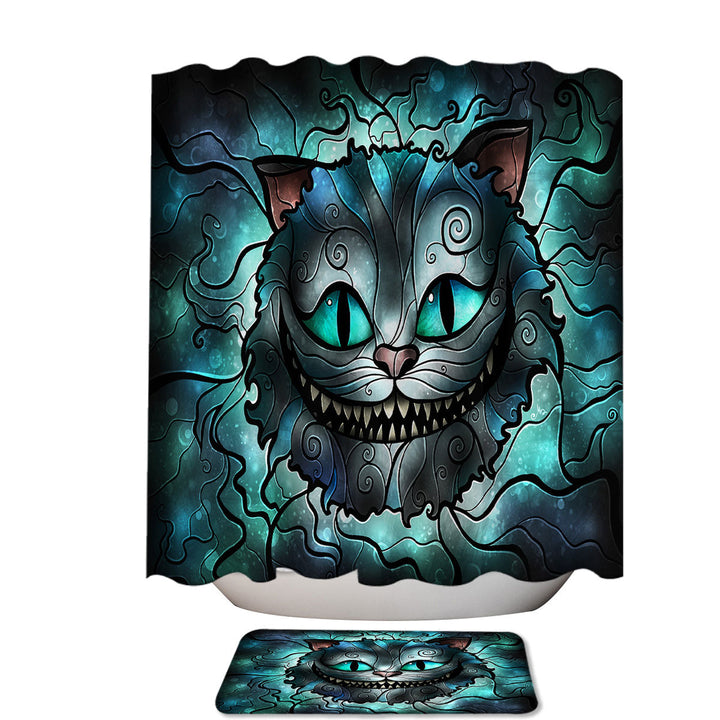 Stained Glass Art Mad Kitty Cheshire Cat Shower Curtain