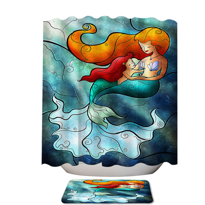 Stained Glass Art Mother and Daughter Love Mermaid Cool Shower Curtains