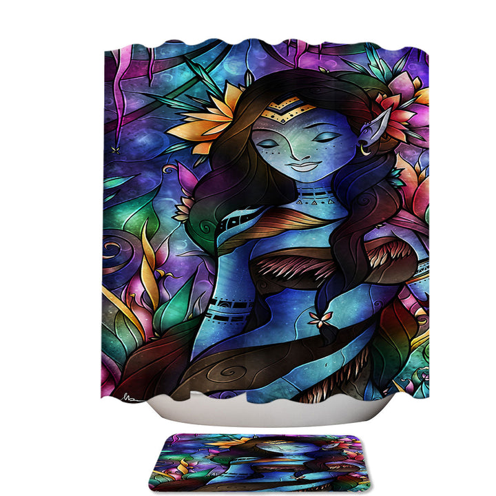 Stained Glass Art Native Tropical Princess Blue Zion Fun Shower Curtains