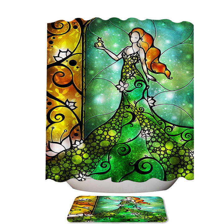 Stained Glass Art Princess Fairy Tale Frog Prince Shower Curtain