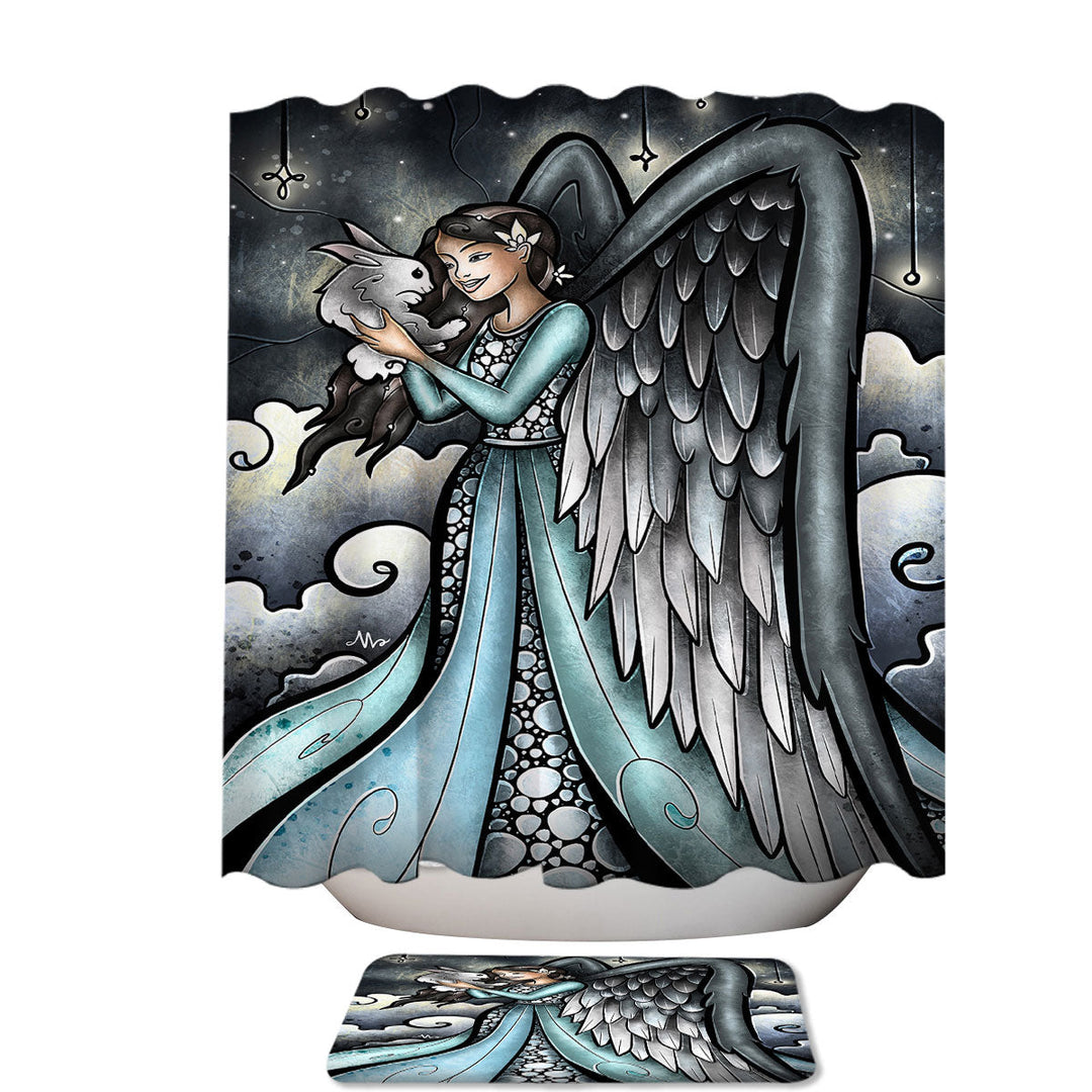Stained Glass Art Rabbits go to Heaven Angel Extra Wide Shower Curtain
