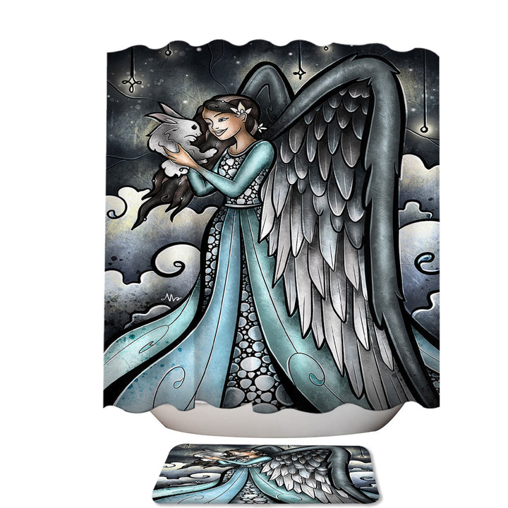 Stained Glass Art Rabbits go to Heaven Angel Extra Wide Shower Curtain