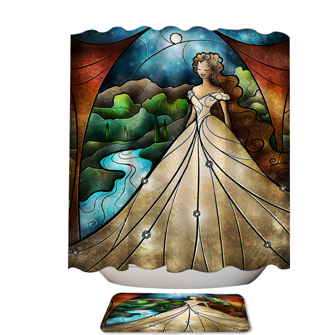 Stained Glass Art Rapunzel Fairy Tale Princess Shower Curtains