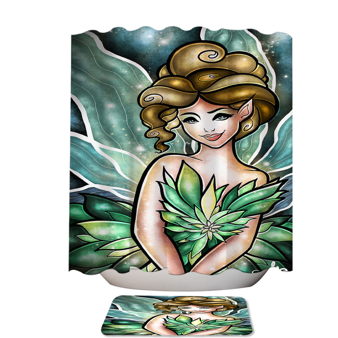 Stained Glass Art The Green Fairy Shower Curtains