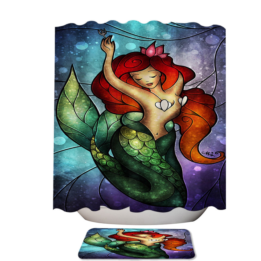 Stained Glass Art Undersea Dreaming Mermaid Shower Curtains