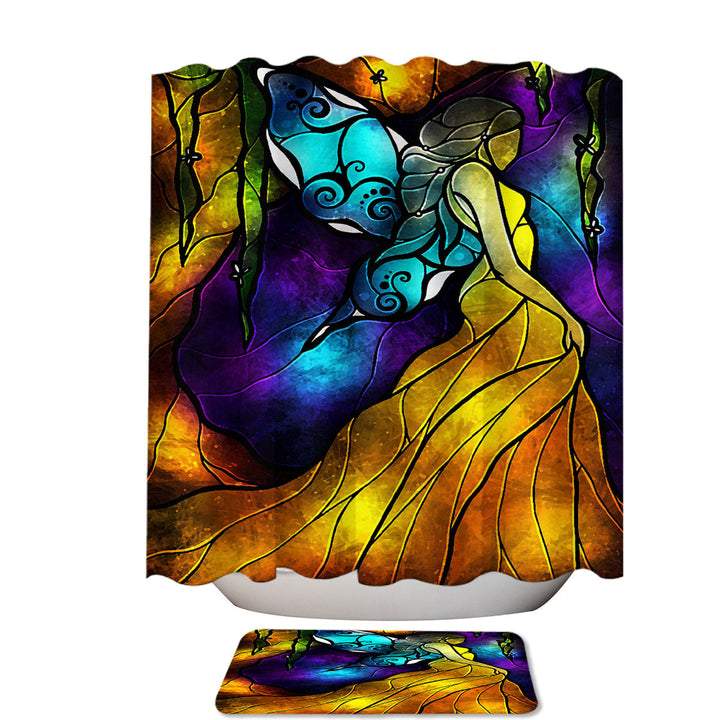 Stained Glass Art Walk to Forget Butterfly Fairy Stall Shower Curtain