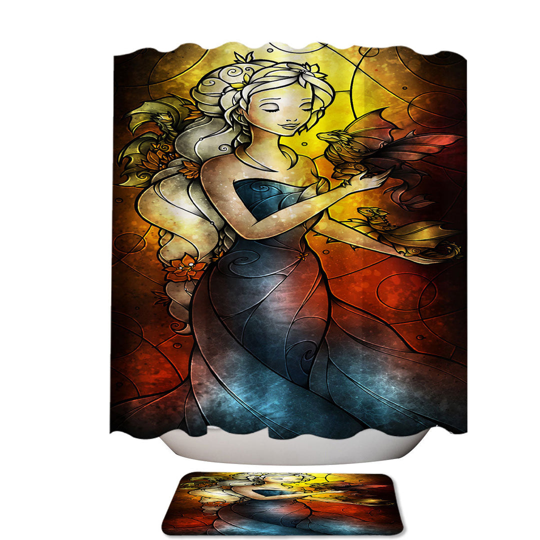 Stained Glass Art the Dragon Princess Bathroom Shower Curtains