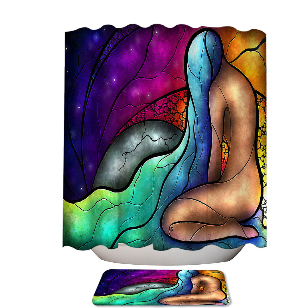 Stained Glass Art the Heartbroken Sad Woman Shower Curtain