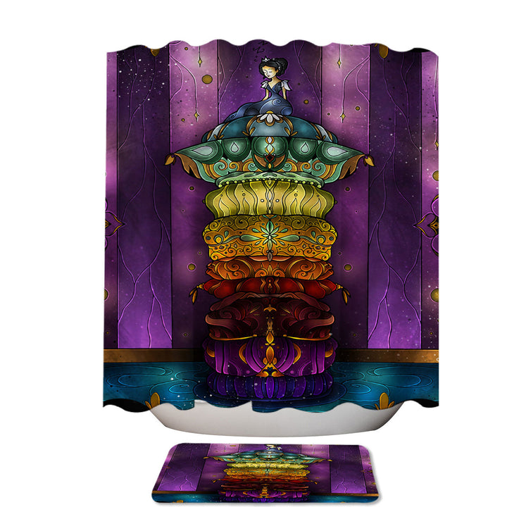 Stained Glass Childrens Art Princess and the Pea Extra Long Shower Curtain