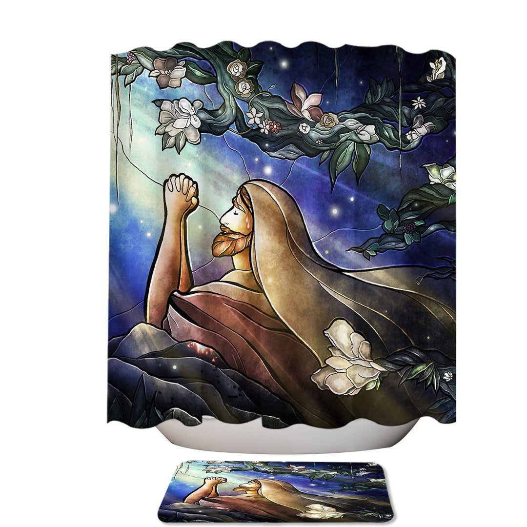 Stained Glass Christian Art Jesus in Gethsemane Shower Curtain