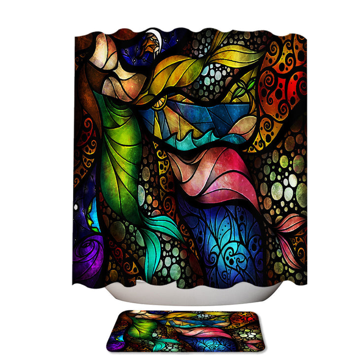 Stained Glass Colorful Abstract Art Extra Long Shower Curtain