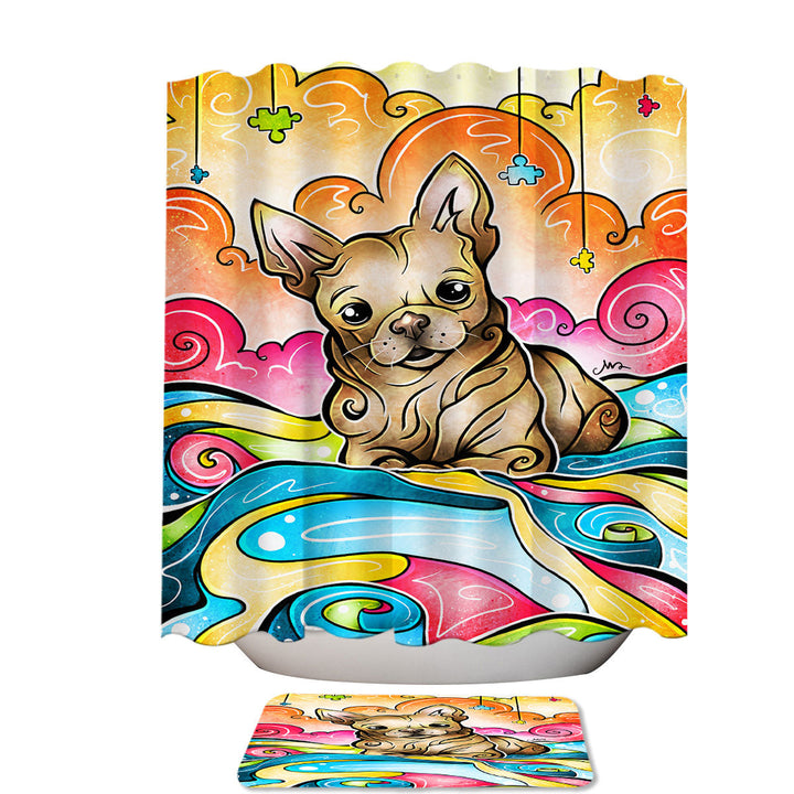 Stained Glass Colorful Art French Bulldog Extra Long Shower Curtain