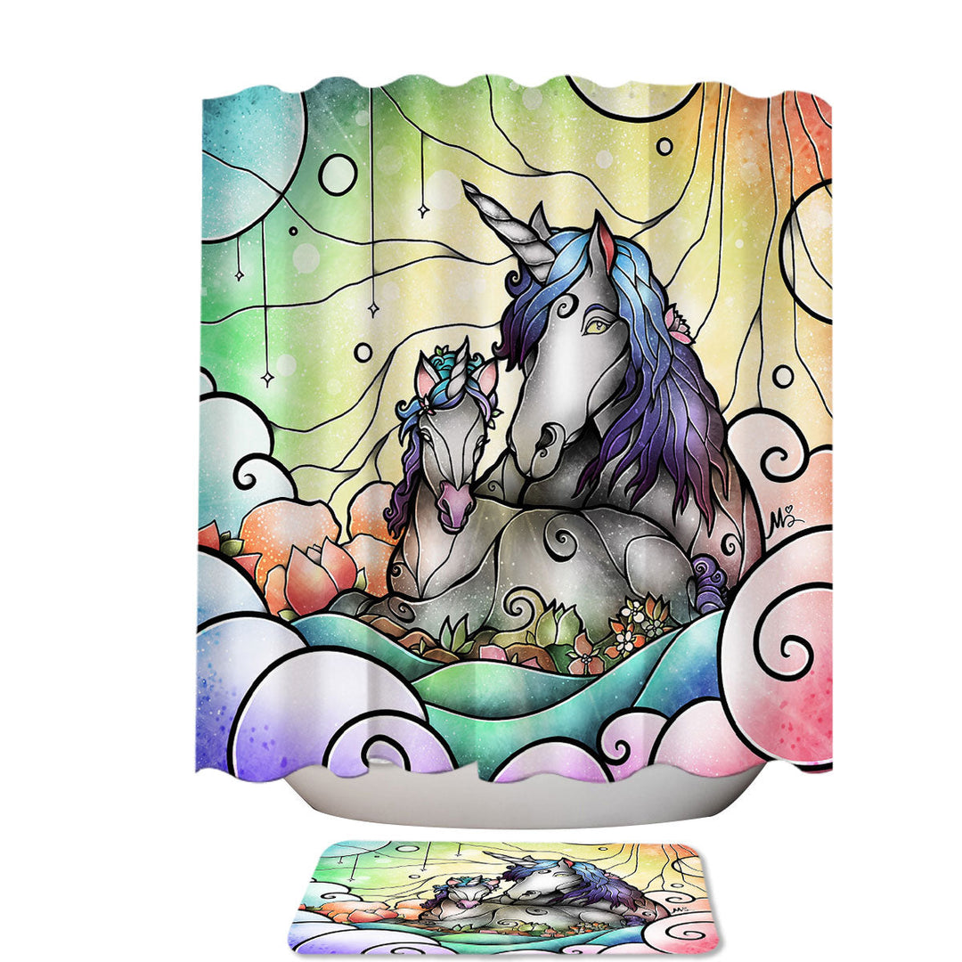 Stained Glass Colorful Art Magical Mama Unicorn Shower Curtain