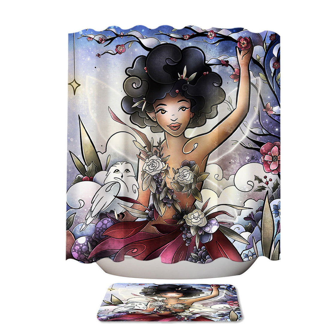 Stained Glass Four Seasons Eira the Winter Fairy Shower Curtains