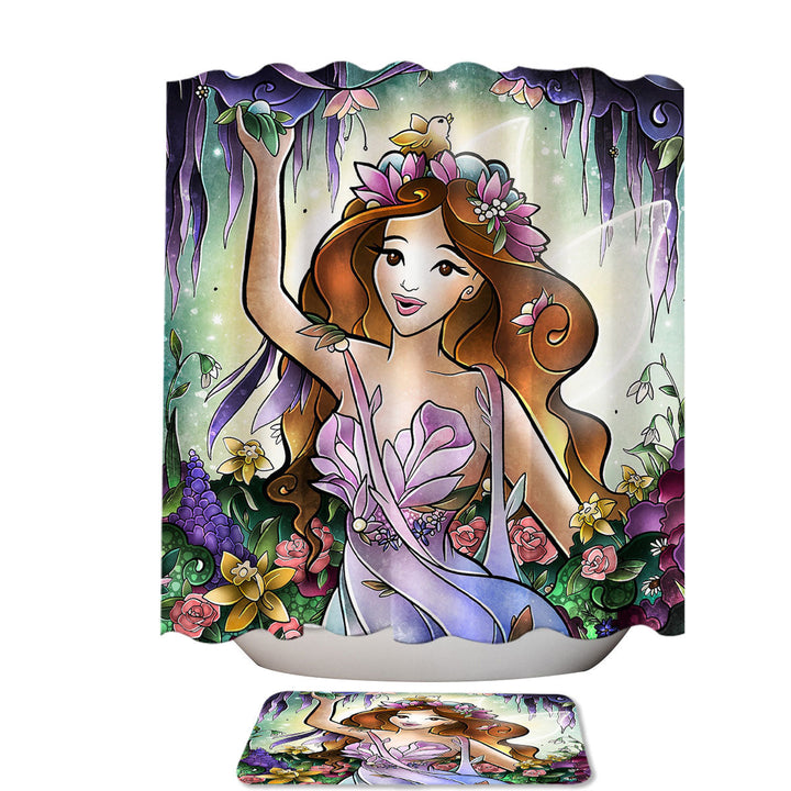 Stained Glass Four Seasons Flora the Spring Fairy Shower Curtain