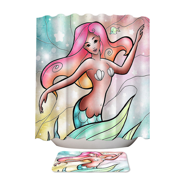 Stained Glass Kids Art Beautiful Mermaid Modern Shower Curtains