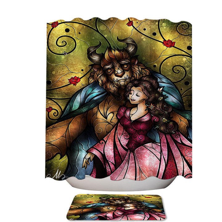 Stained Glass Kids Art Beauty and the Beast Shower Curtain