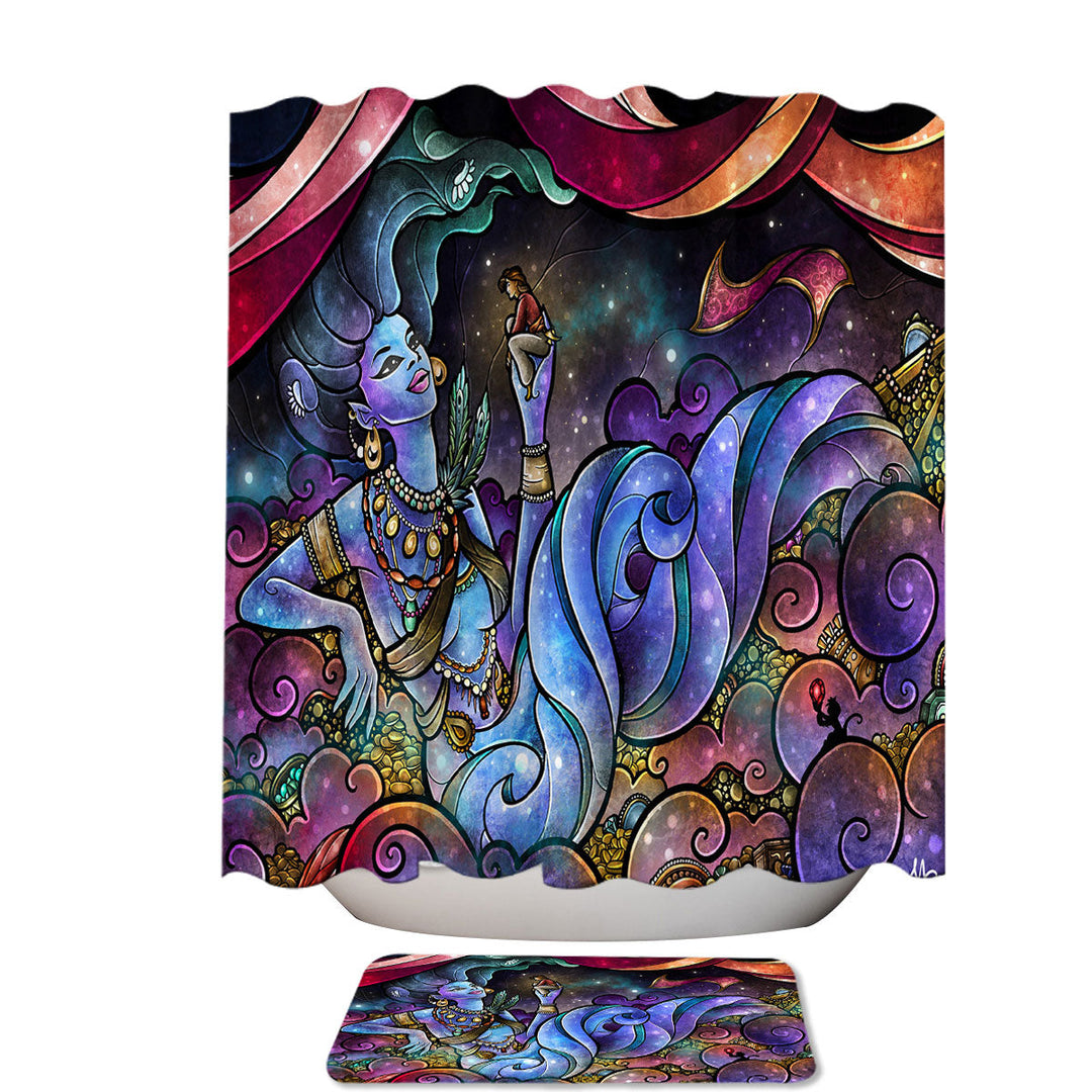 Stained Glass Kids Art Wishing For You Genie Extra Long Shower Curtain