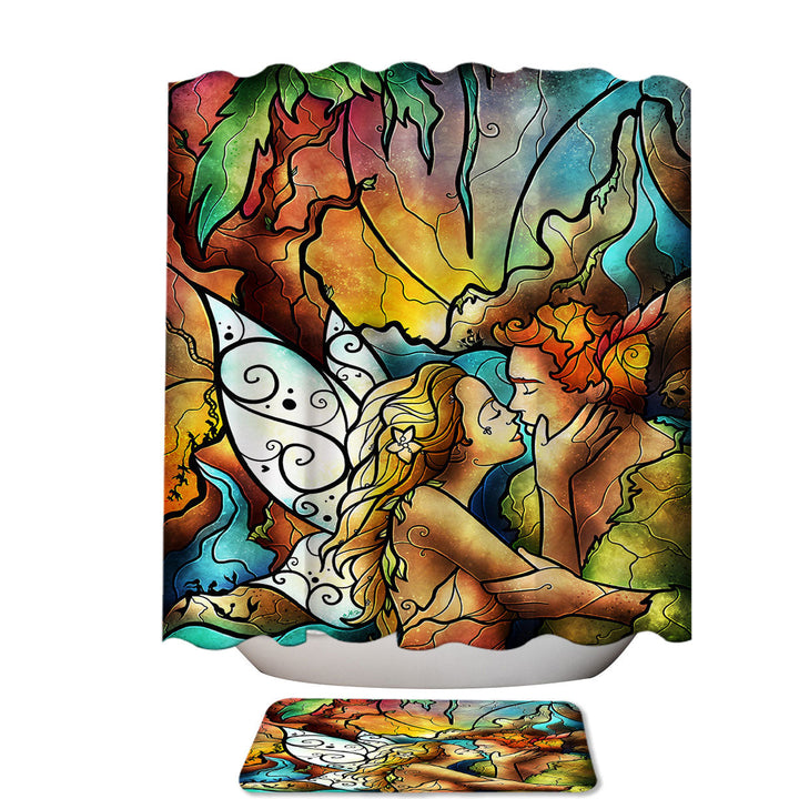 Stained Glass Kids Art the Fairy Tale Couple Shower Curtain