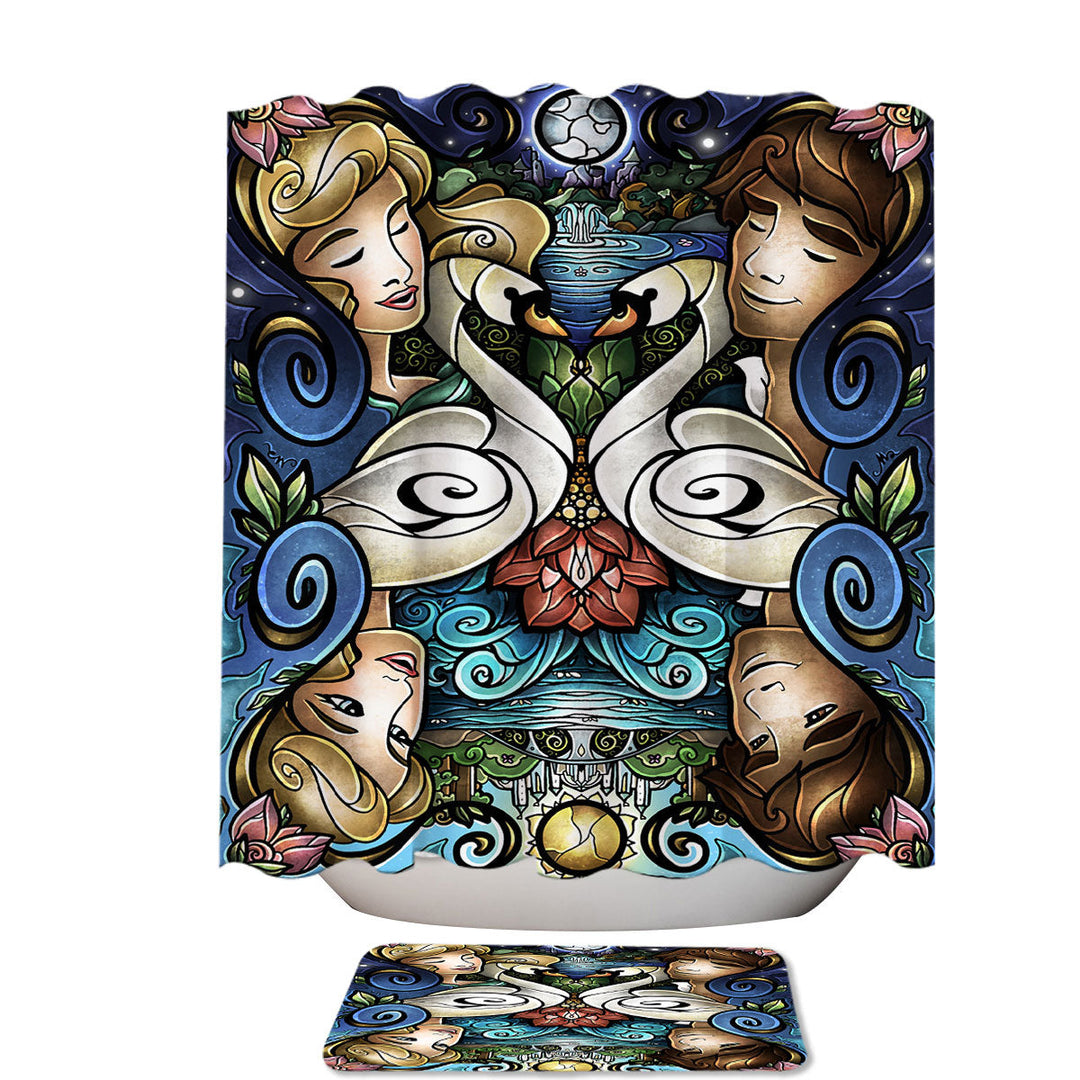 Stained Glass Love Prince and Princess Swan Lake Unique Shower Curtains