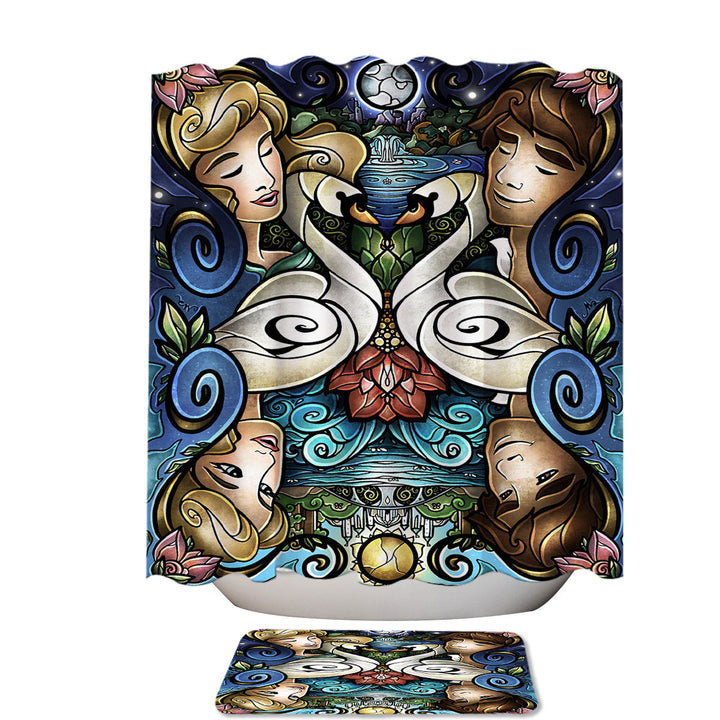 Stained Glass Love Prince and Princess Swan Lake Unique Shower Curtains