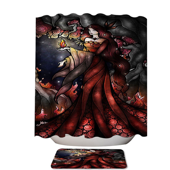 Stained Glass Once Upon A Dark Night Flaming Woman Shower Curtains