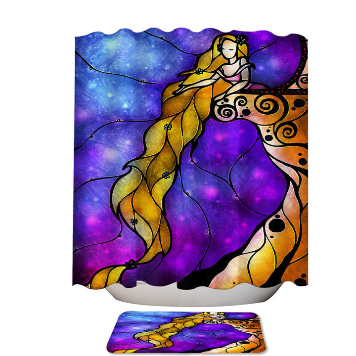 Stained Glass Purple Art Fairy Tale Rapunzel Fabric Shower Curtain