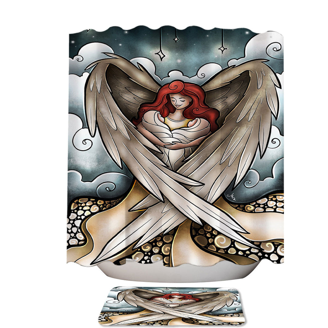 Stained Glass Redhead Angel Heavens Little Angels Shower Curtains