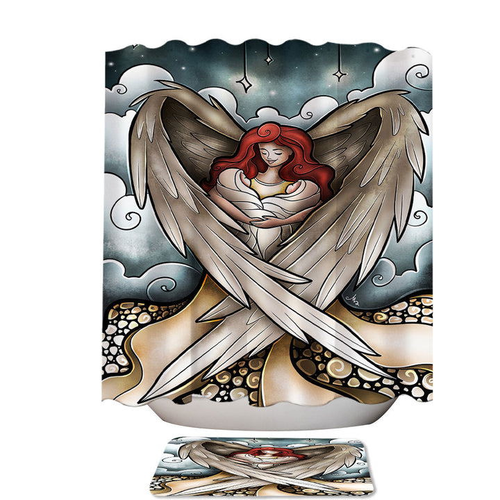 Stained Glass Redhead Angel Heavens Little Angels Shower Curtains