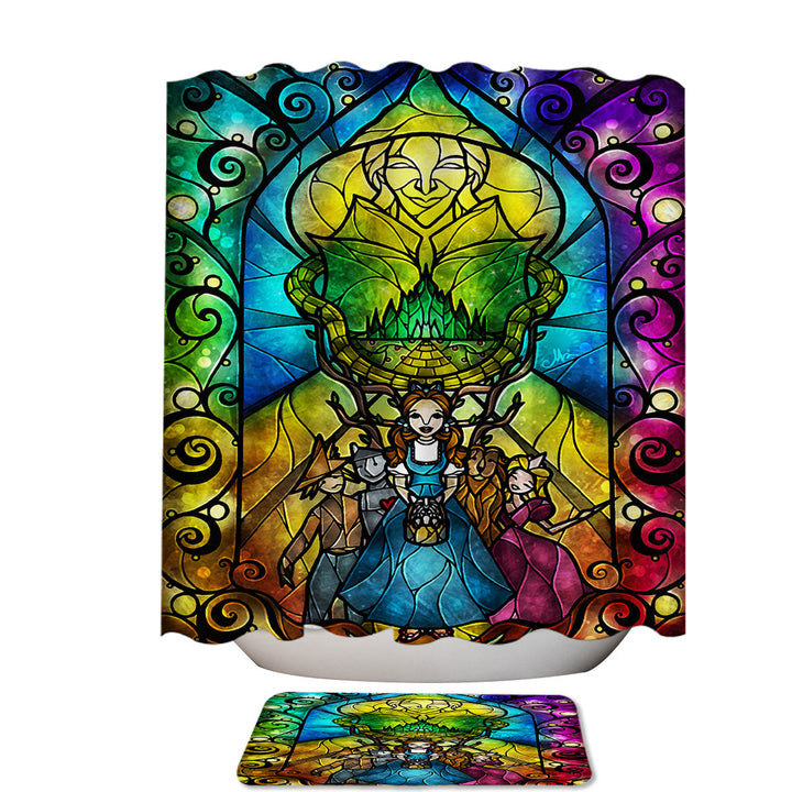 Stained Glass Wizard of Oz Art Over the Rainbow Extra Wide Shower Curtain