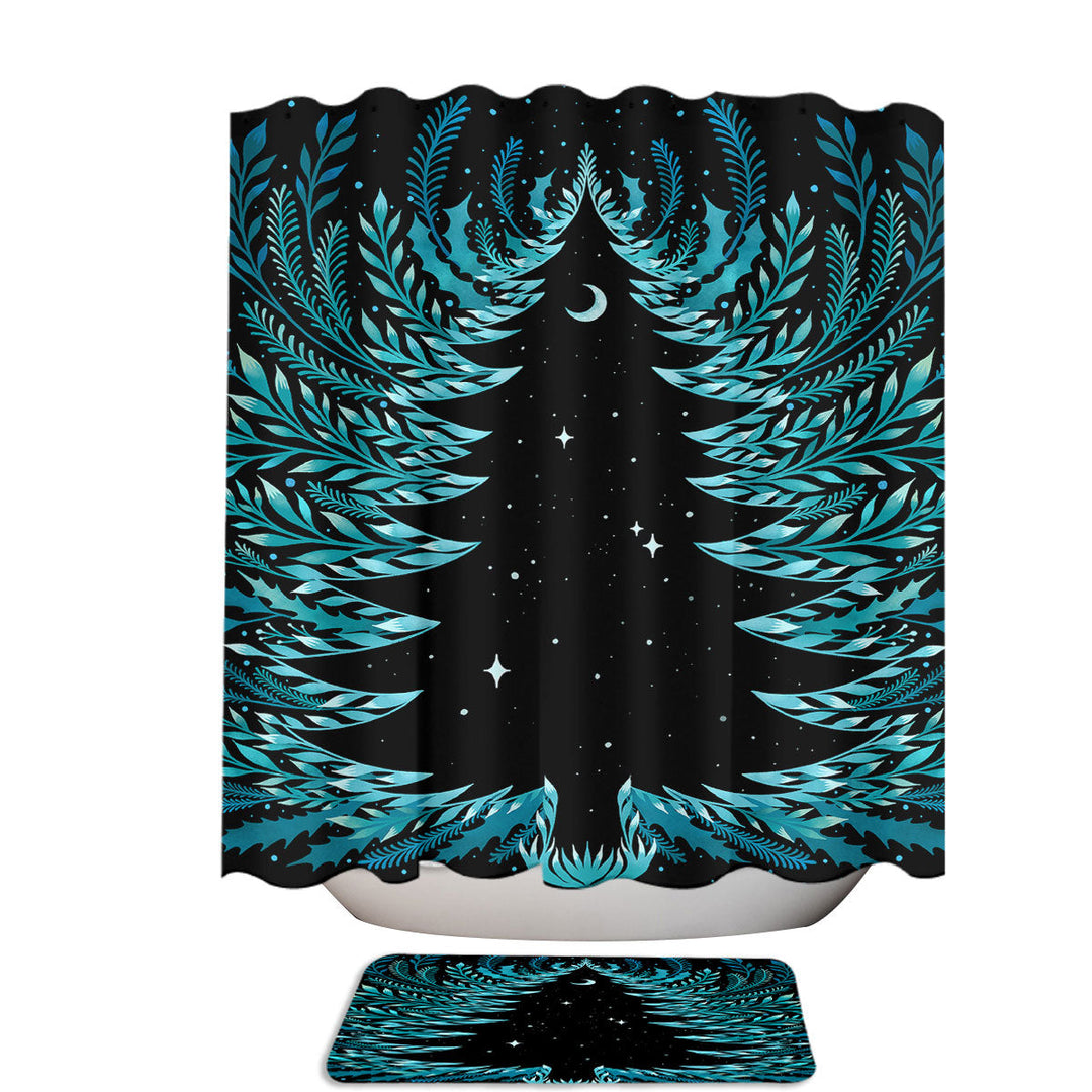 Starry Night Christmas Tree Unique Shower Curtains