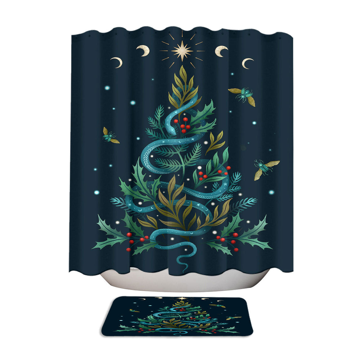 Tree and Snake the Serpentine Christmas Extra Wide Shower Curtain