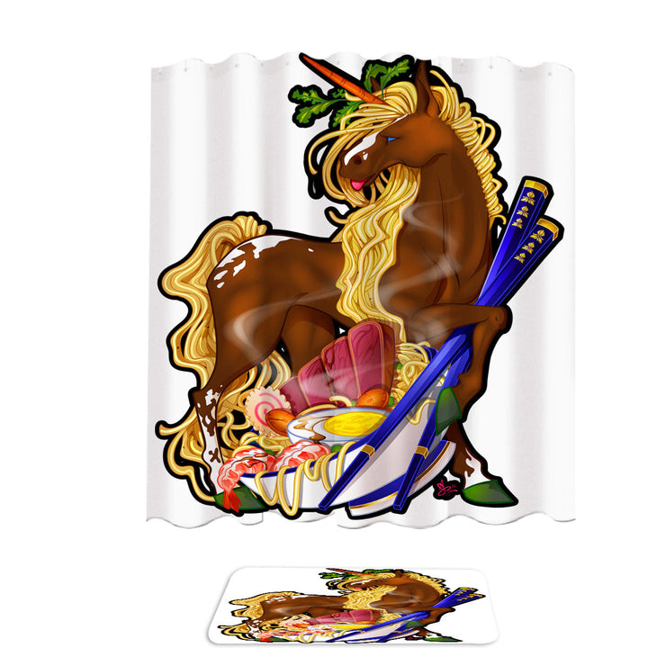 Unique Shower Curtains Ramen Noodles Chopsticks Funny Unicorn