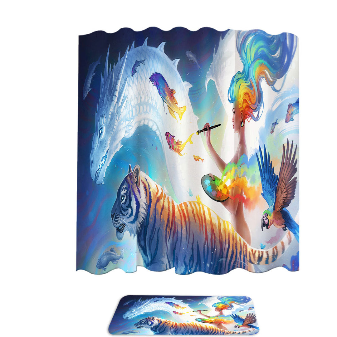 Unique Shower Curtains Tiger Fish Dragon Create Your World Fantasy Artist