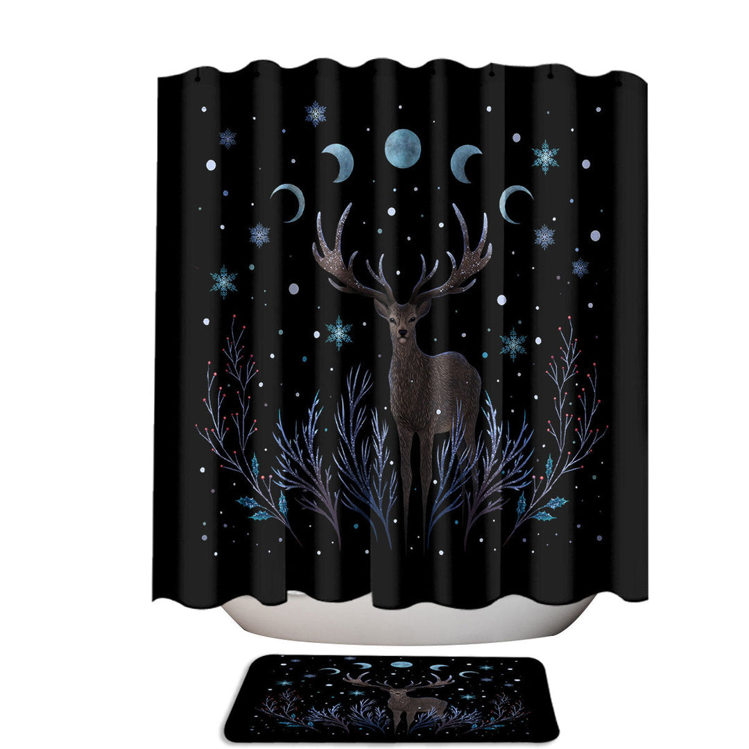 Winter Night Deer in Forest Shower Curtain