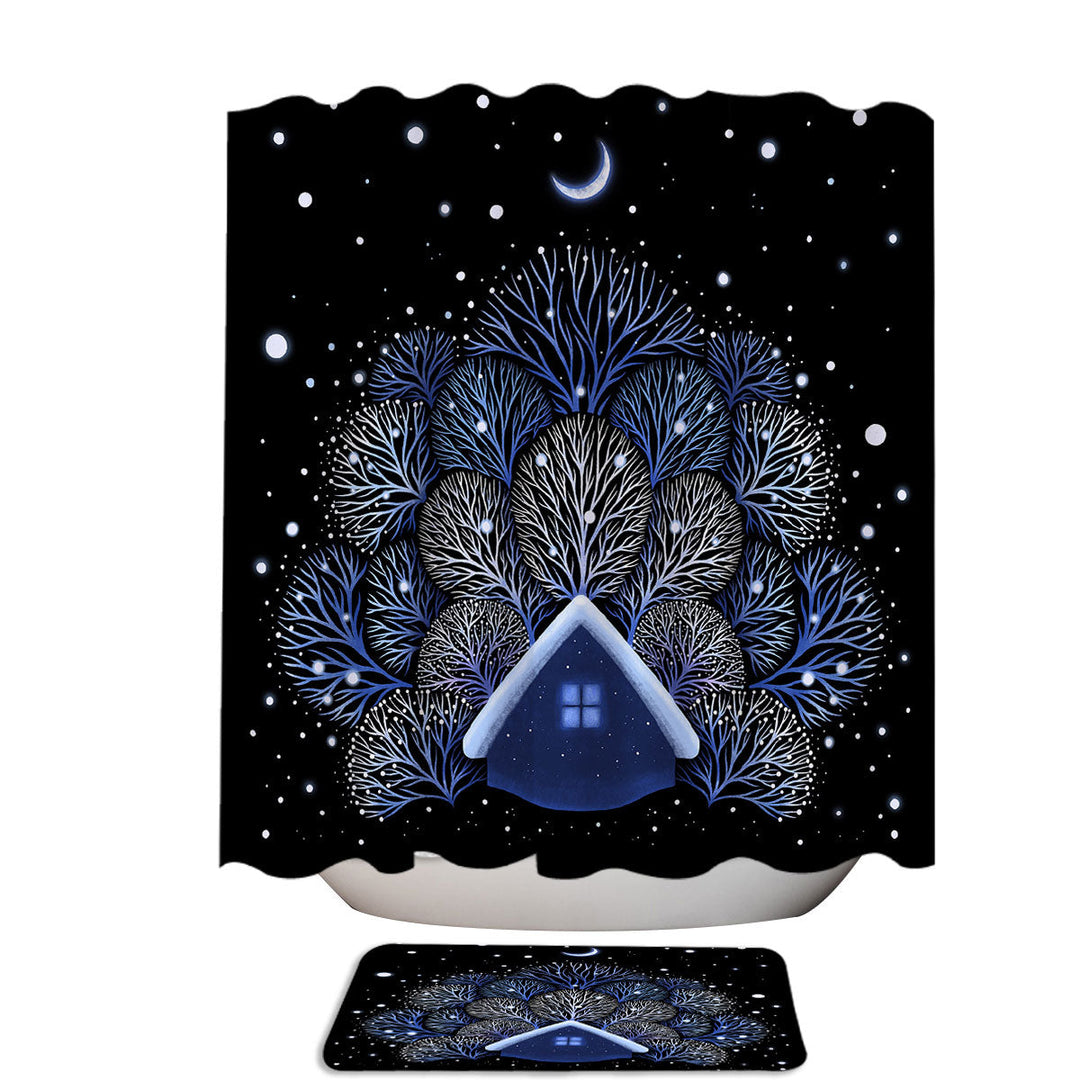 Winter Night Snow House Shower Curtain