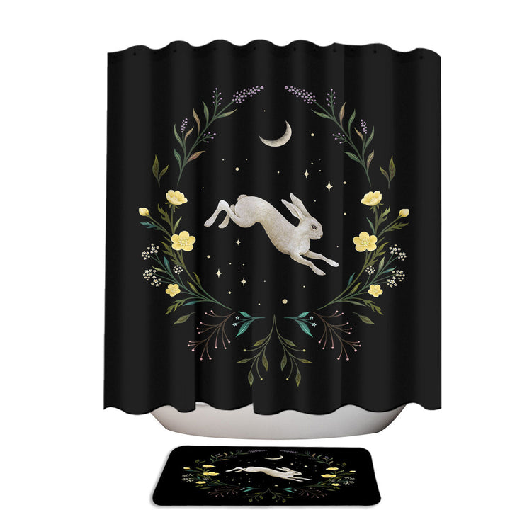 Yellow Flowers and Easter Bunny at Night Unique Shower Curtains