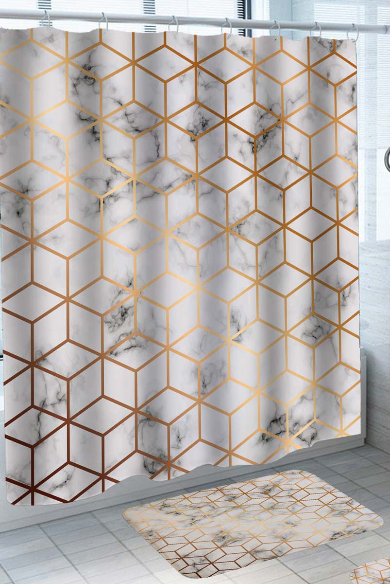 3D Squares Marble Shower Curtains