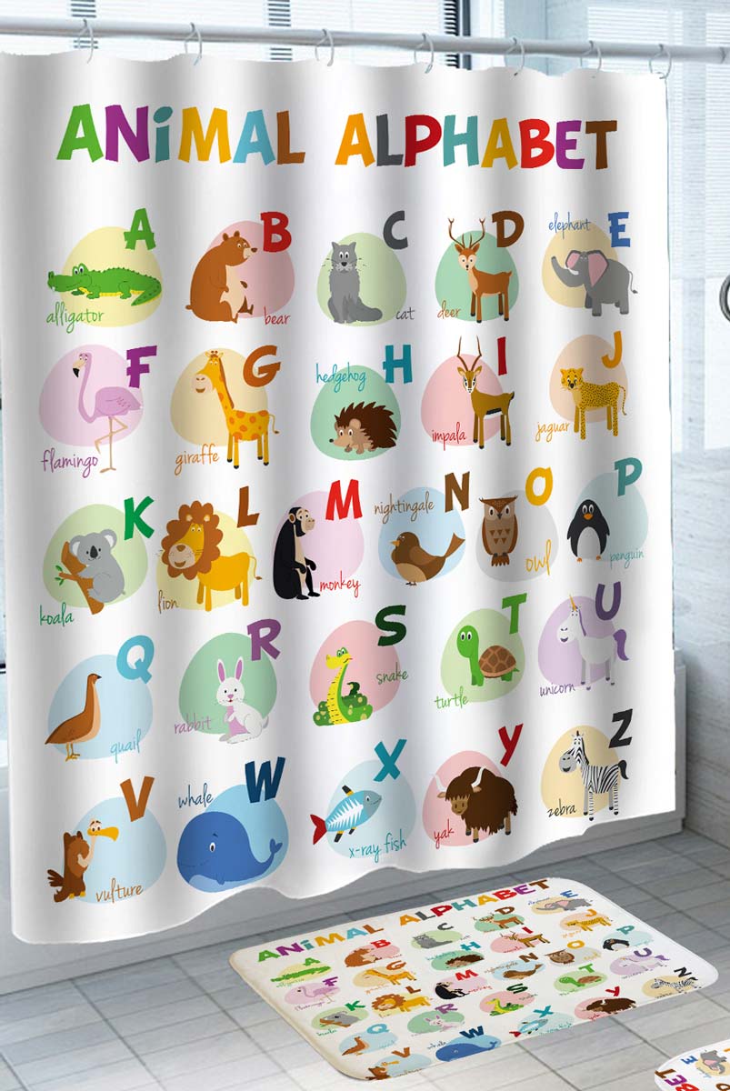 ABC Animals for Children Shower Curtains and Bathroom Rug Set