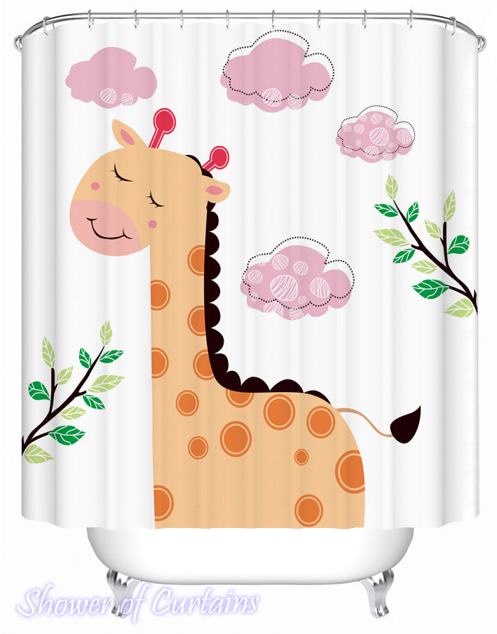 Shower curtain of Cartoon Giraffe painting