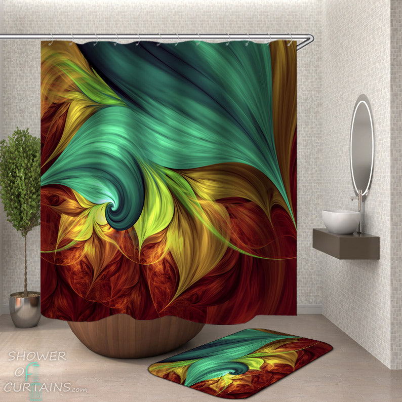 Abstract Painting Multi Colored Digital Flames Shower Curtain